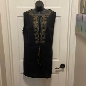 New- Resort black short dress with embroidery S/M